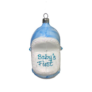 Babywagen Christbaumkugel blau aus Glas