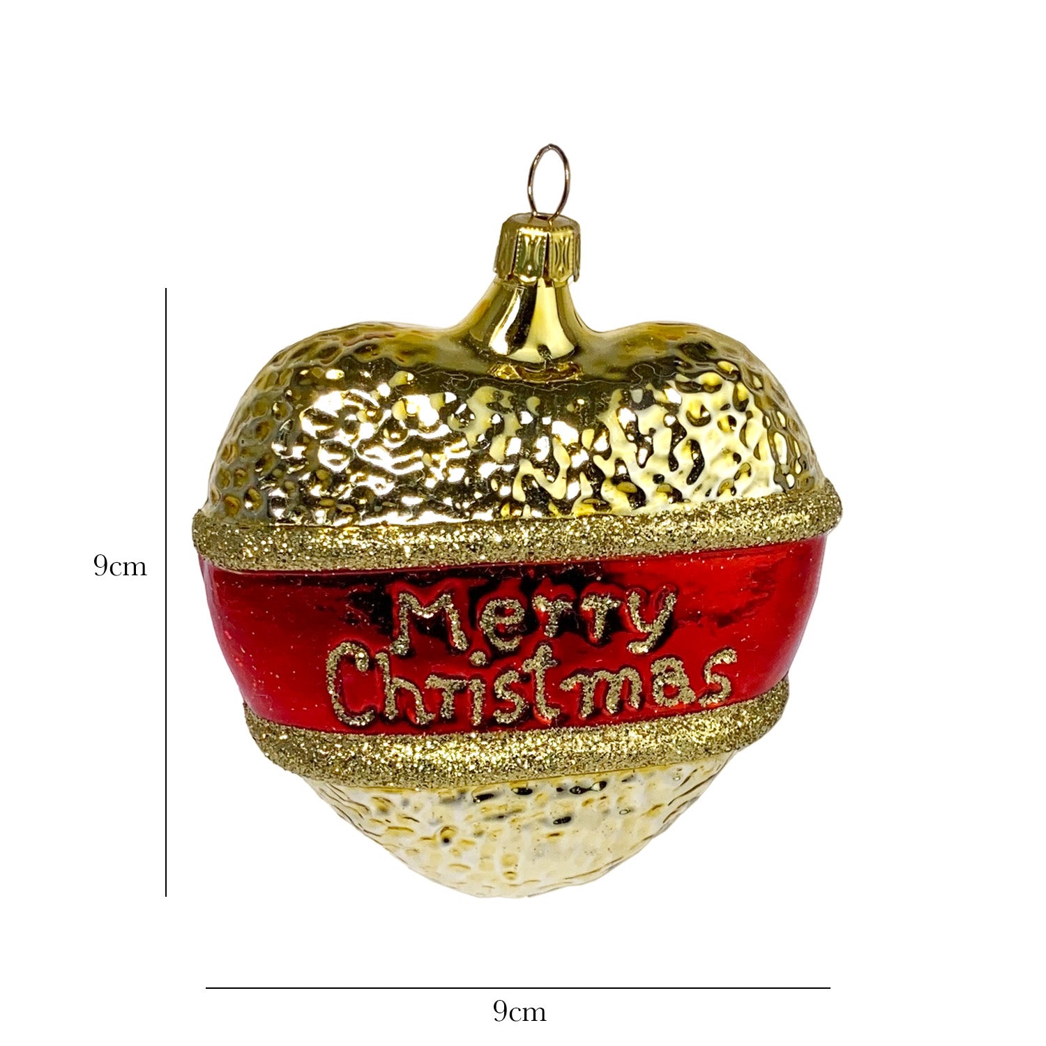 Merry Christmas Herz gold Christbaumkugel aus Glas