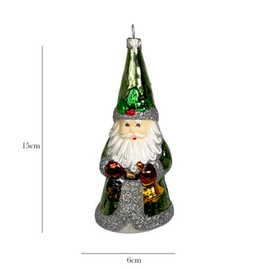 Weihnachtsmann mit Laterne und Spitzhut hellgrün Christbaumkugel aus Glas