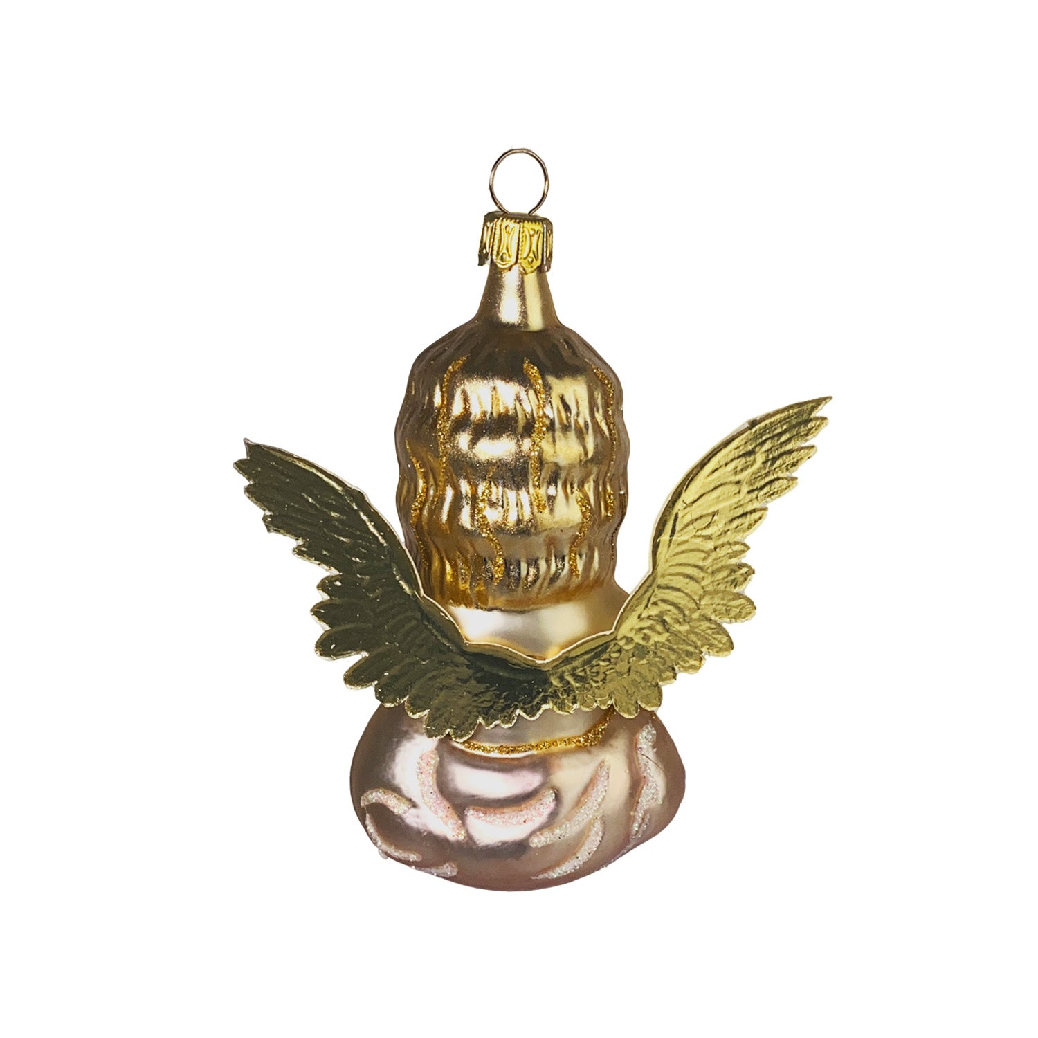 Engel sitzend gold Christbaumkugel aus Glas