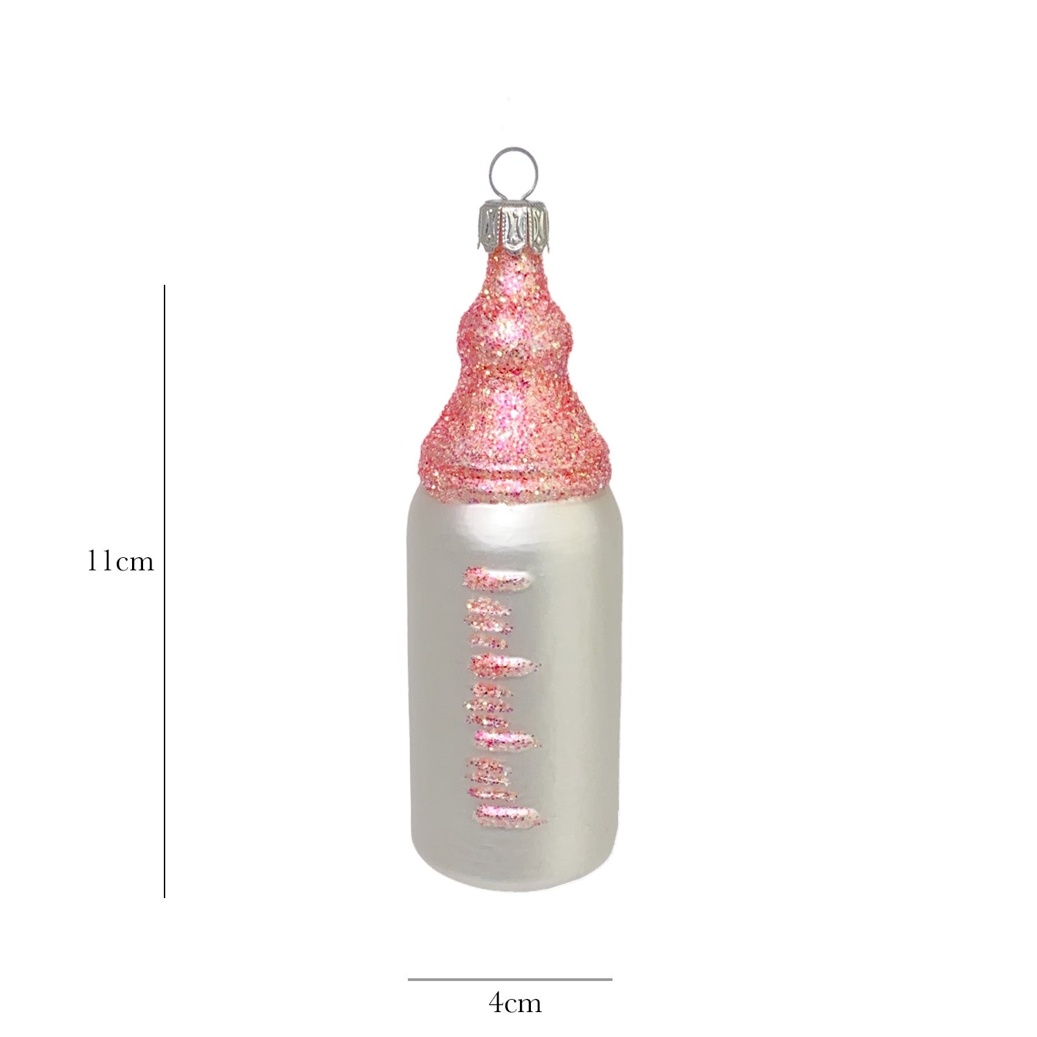 Babyflasche Christbaumkugel rosa aus Glas