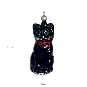 Katze mit Schleife schwarz Christbaumkugel aus Glas