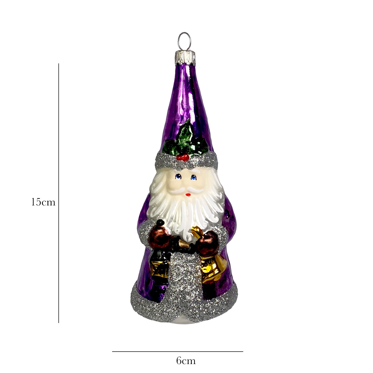Weihnachtsmann mit Laterne und Spitzhut violet Christbaumkugel aus Glas