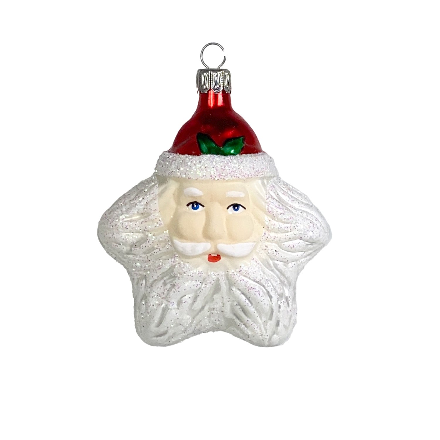 Weihnachtsmannkopf mit Gesicht in Sternform Christbaumkugel aus Glas