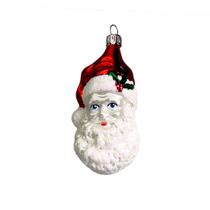 Großer Weihnachtsmannkopf silber mit Glitterbart Christbaumkugel aus Glas