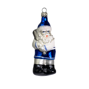 Weihnachtsmann mit Baseball blau Christbaumkugel aus Glas