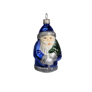 Kleiner Weihnachtsmann mit Baum blau Christbaumkugel aus Glas