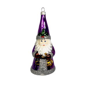 Weihnachtsmann mit Laterne und Spitzhut violet Christbaumkugel aus Glas