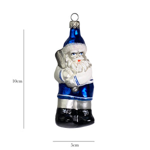 Weihnachtsmann mit Baseball blau Christbaumkugel aus Glas