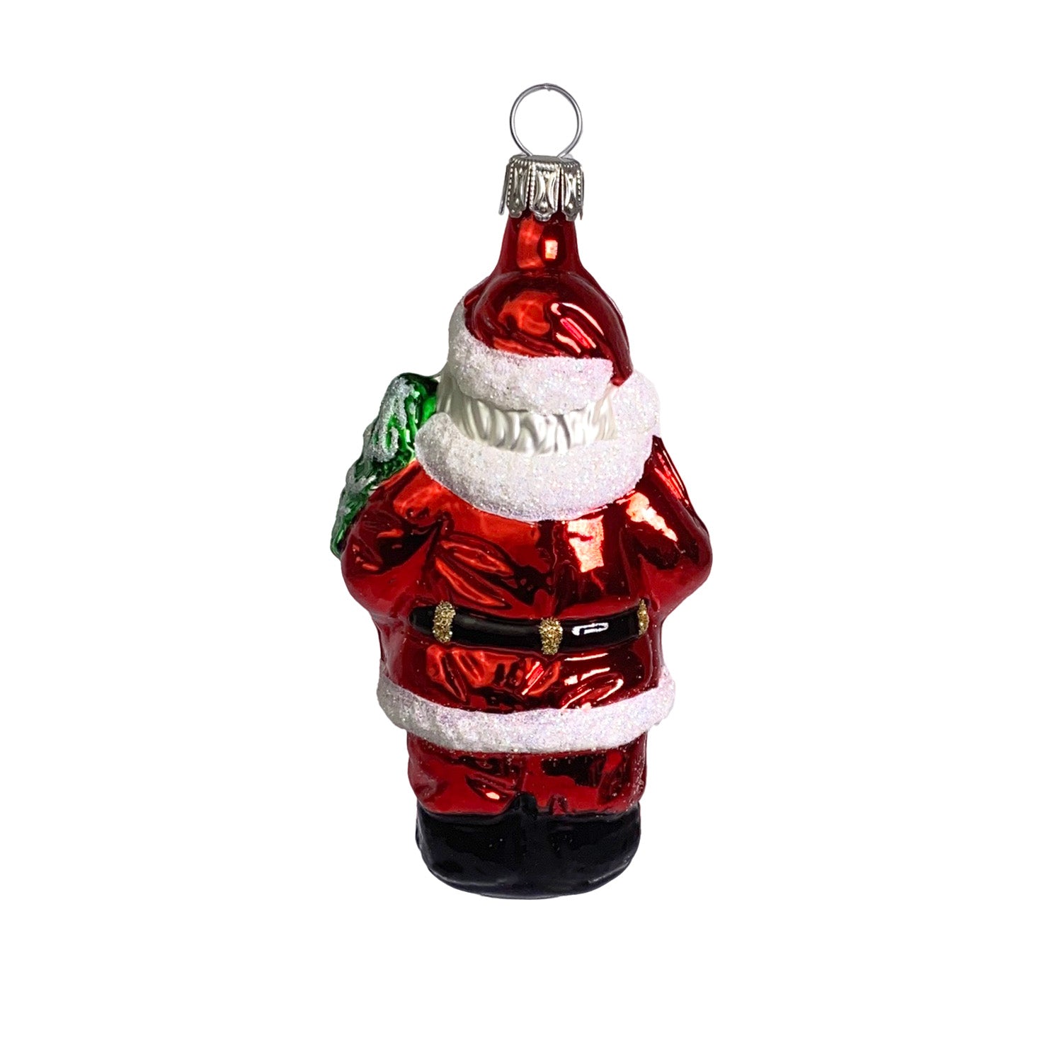 Weihnachtsmann mit Baum und Katze rot Christbaumkugel aus Glas
