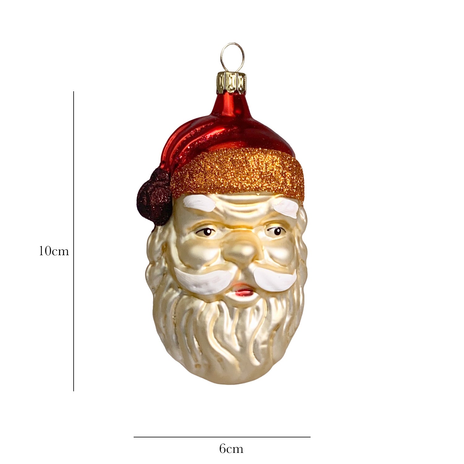 Großer Weihnachtsmannkopf gold Christbaumkugel aus Glas – Christbaumkugeln aus Glas