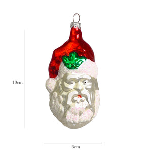 Großer Weihnachtsmannkopf silber Christbaumkugel aus Glas