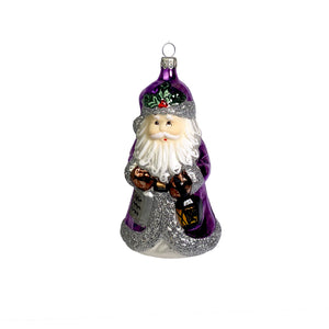Weihnachtsmann mit Laterne violett Christbaumkugel aus Glas