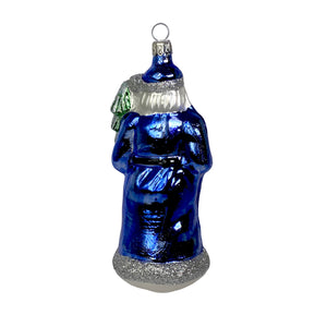 Weihnachtsmann mit Mantel blau Christbaumkugel aus Glas
