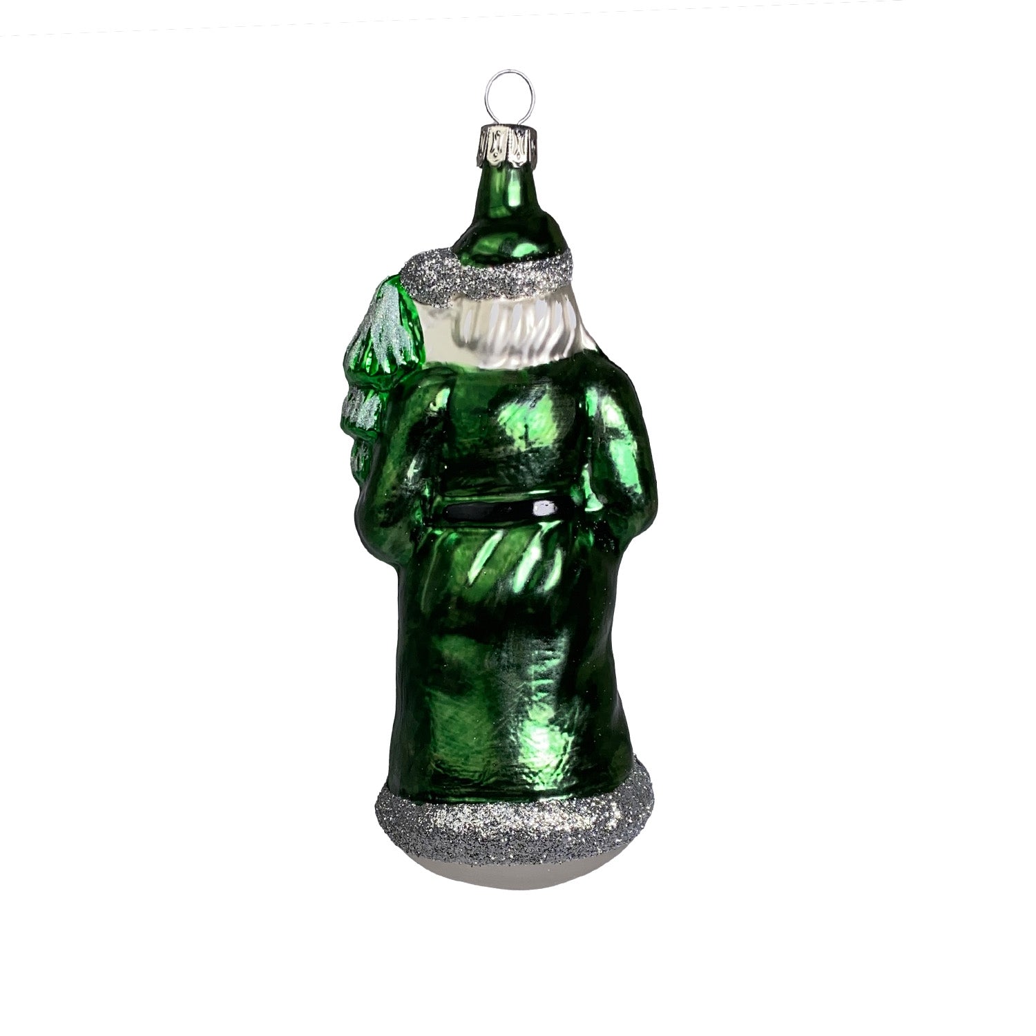 Weihnachtsmann mit Mantel grün Christbaumkugel aus Glas