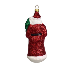 Weihnachtsmann mit Mantel und Glitter rot Christbaumkugel aus Glas