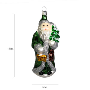Weihnachtsmann mit Mantel grün Christbaumkugel aus Glas
