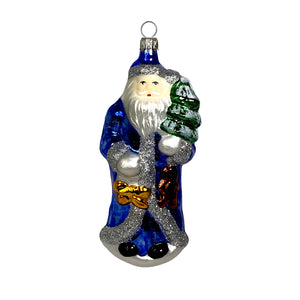 Weihnachtsmann mit Mantel blau Christbaumkugel aus Glas
