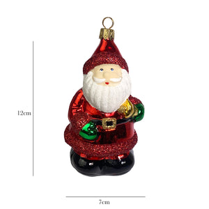 Weihnachtsmann mit Glocke rot Christbaumkugel aus Glas
