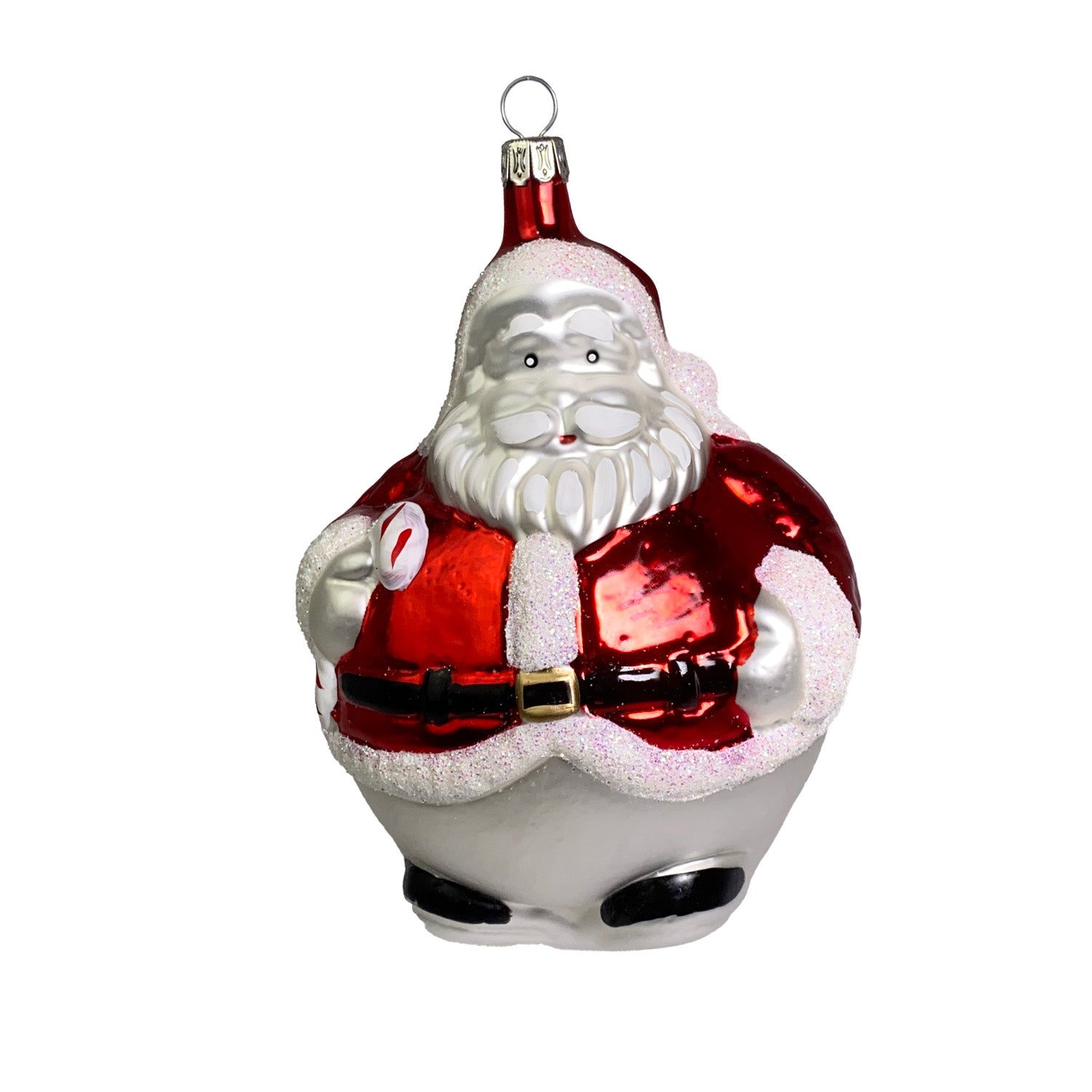 Weihnachtsmann mit dickem Bauch rot Christbaumkugel aus Glas