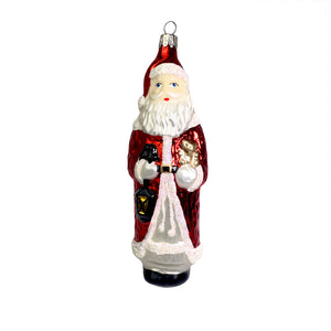 Großer Weihnachtsmann mit Teddy rot Christbaumkugel aus Glas