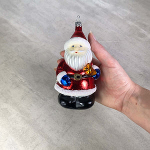 Weihnachtsmann mit Glocke blau Christbaumkugel aus Glas