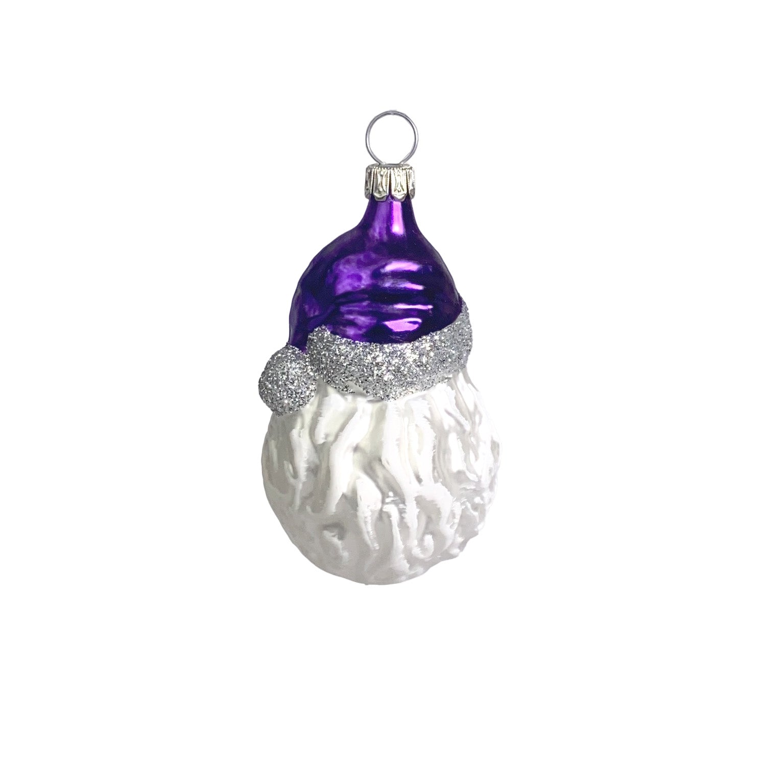 kleiner Weihnachtsmannkopf violett Christbaumkugel aus Glas