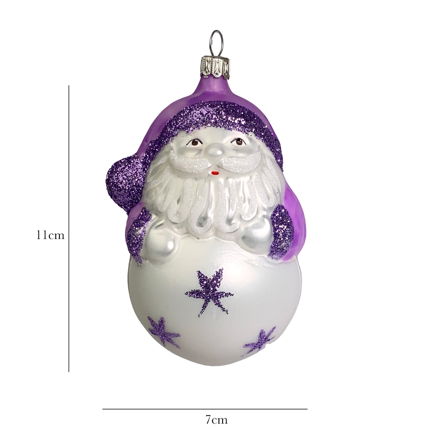 Weihnachtsmann mit Schneeballbauch violett Christbaumkugel aus Glas