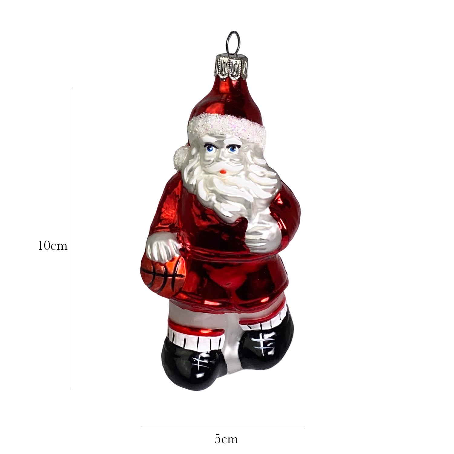 Weihnachtsmann mit Basketball rot Christbaumkugel aus Glas