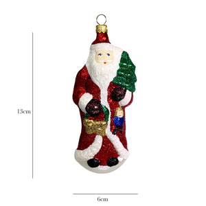 Weihnachtsmann mit Mantel und Glitter rot Christbaumkugel aus Glas